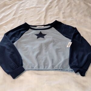 Knit Works Star Stud Blue & Gray Blouse, Size: L 14, NWT